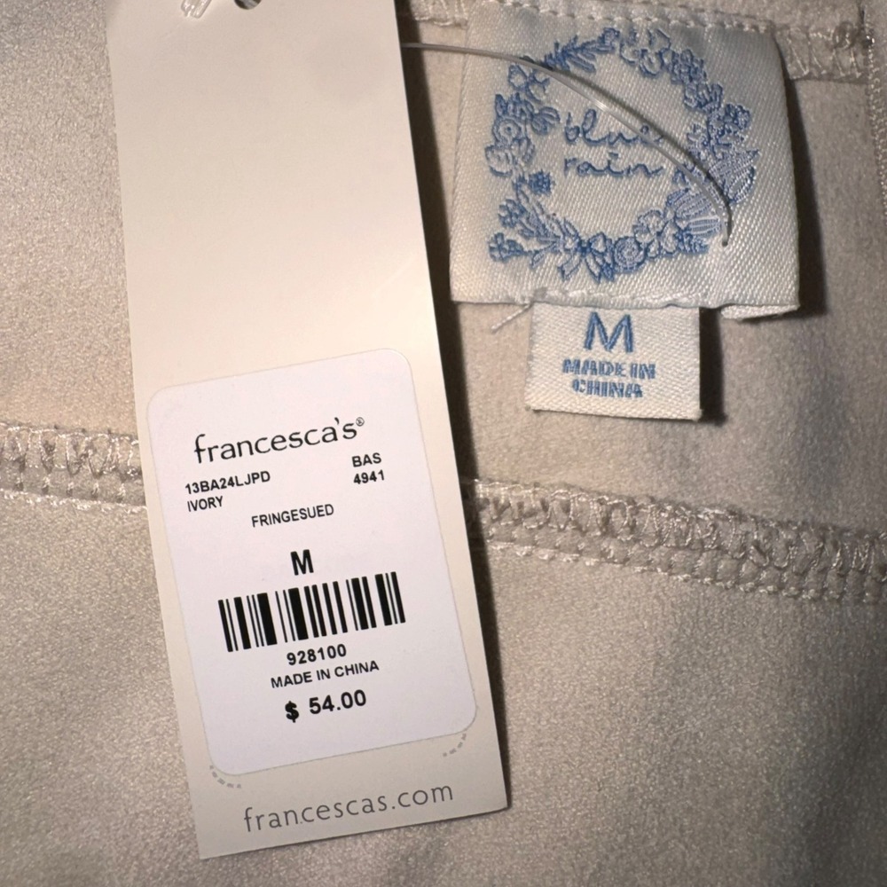 Francesca's Fringe Mini Skirt Women Size M Cream Faux Suede Western Boho NWT - Picture 9 of 10